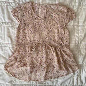 Sim & Sam Floral cottagecore flowy babydoll top gauze sz S rayon prairie pastel